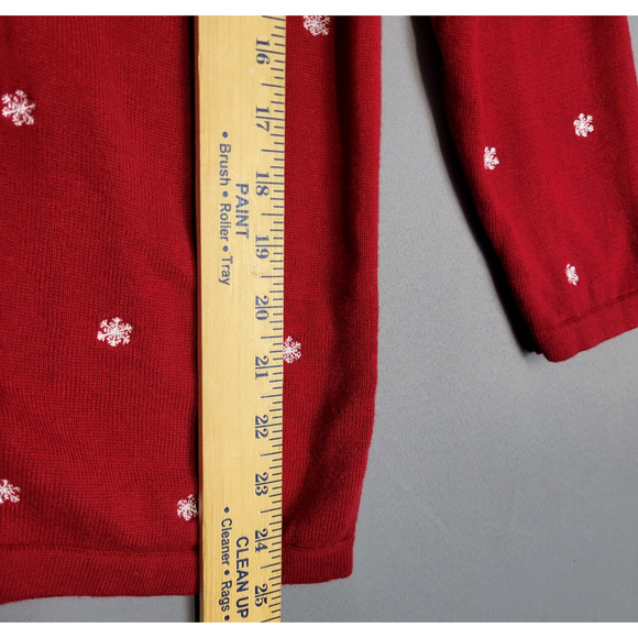 Vintage 90's Baxter & Wells Embroidered Snowflake Cardigan Sweater Womens L Red - Picture 7 of 12